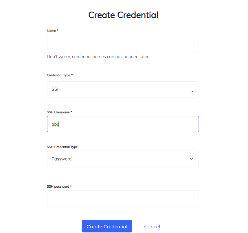 SSH Credential Form